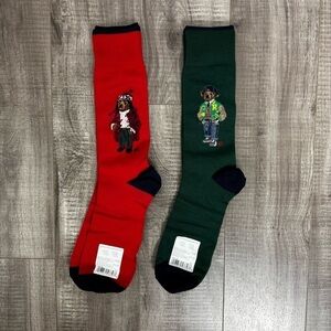 Polo Ralph Lauren Polo Bear Casual Red and Green Socks Cotton Blend New Sz 6-12